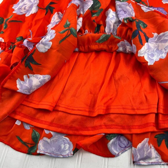 Latowne Red Floral Ruffle Hem Dress Size Large Spaghetti straps lined - Picture 2 of 7